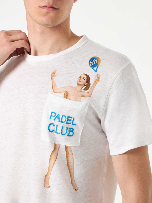 T-shirt da uomo in jersey di lino con taschino stampato