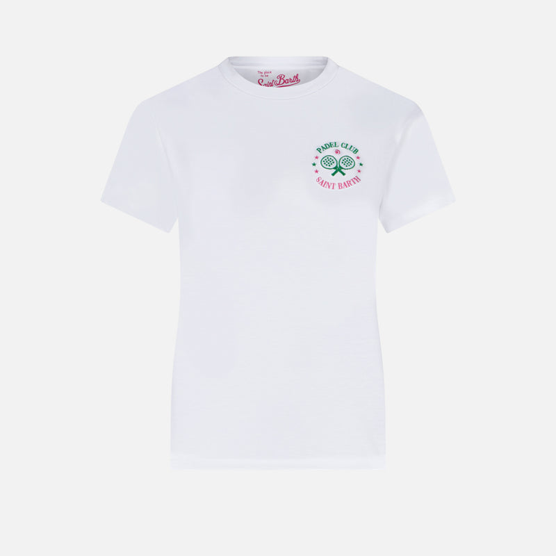 Woman cotton t-shirt with St. Barth Padel Club embroidery