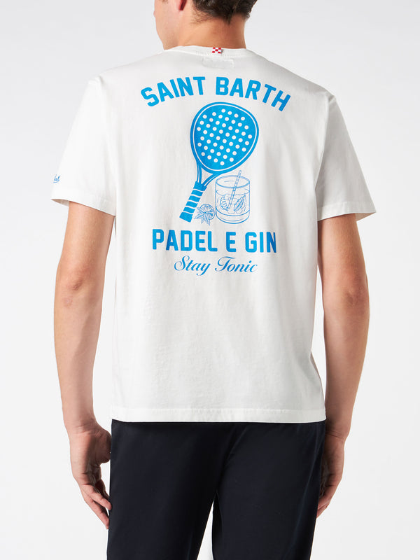 Man heavy cotton t-shirt with Saint Barth Padel & Gin print