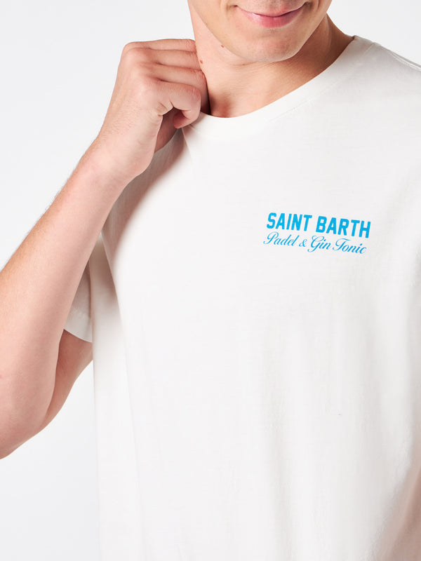 Herren-T-Shirt aus schwerer Baumwolle mit Saint Barth Padel &amp; Gin-Aufdruck