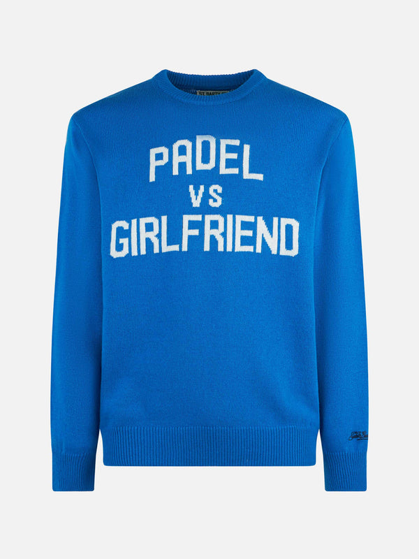 Man crewneck sweater with Padel vs Girlfriend jacquard print