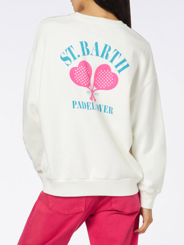 Woman fleece sweatshirt with St. Barth padel lover print