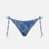Woman blue swim briefs with paisley pattern