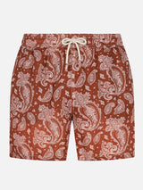 Man linen swim shorts with paisley print