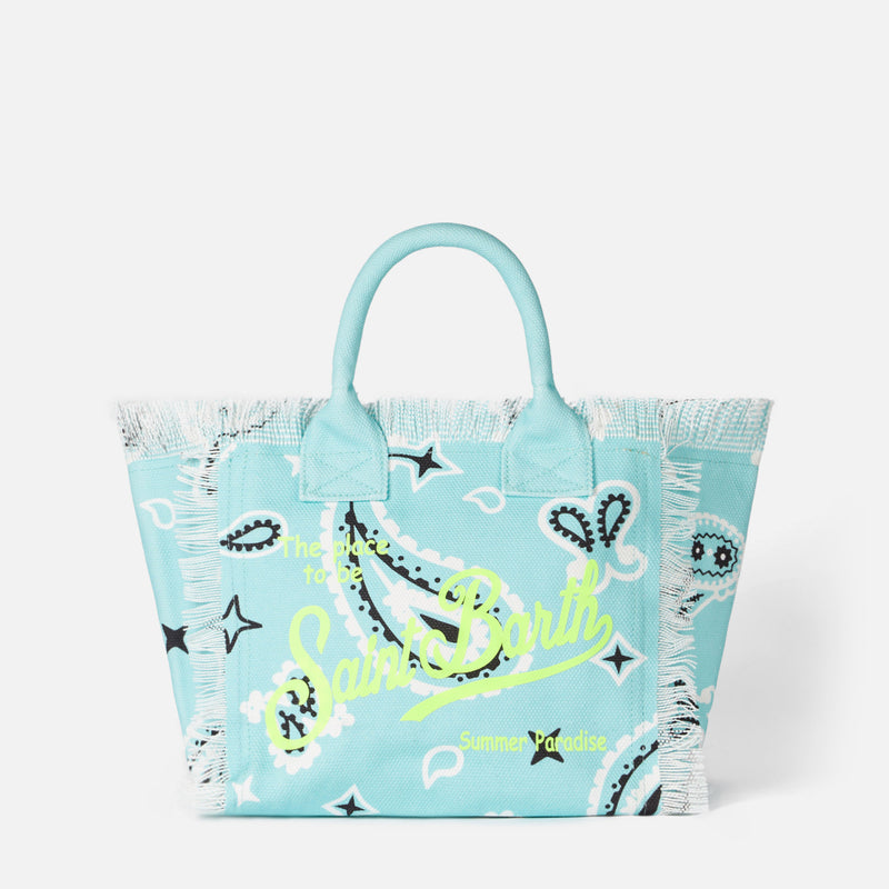 Colette water green cotton canvas handbag with bandanna print