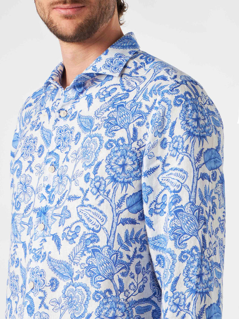 Man linen Pamplona shirt with flower print