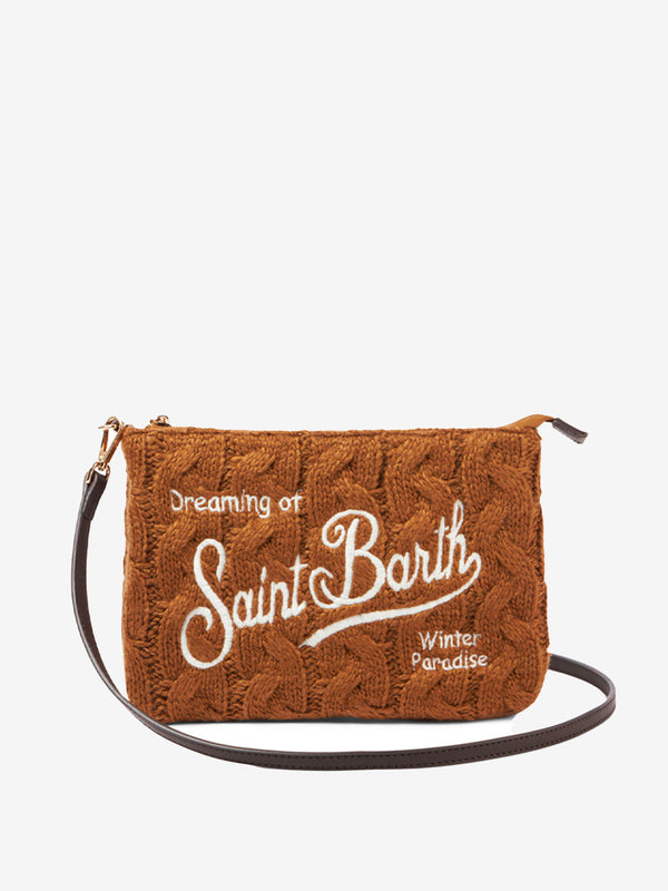 Parisienne wooly cross-body bag with brown braided pattern