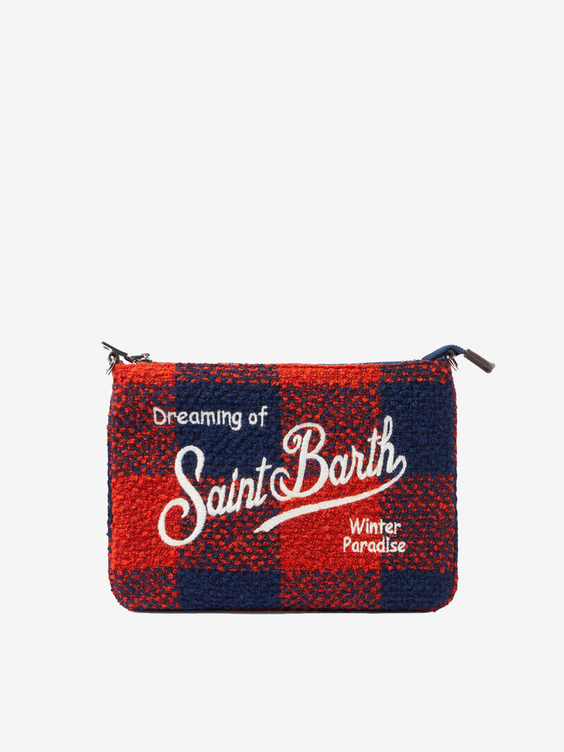 Parisienne wooly cross-body bag with orange gingham pattern