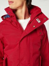 Man hooded red Voyager parka jacket