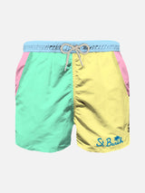 Pastel color boy's swim shorts with embroidery