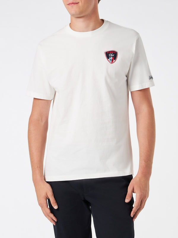 Herren-T-Shirt aus schwerer Baumwolle mit St. Barth Ski-Aufnäher