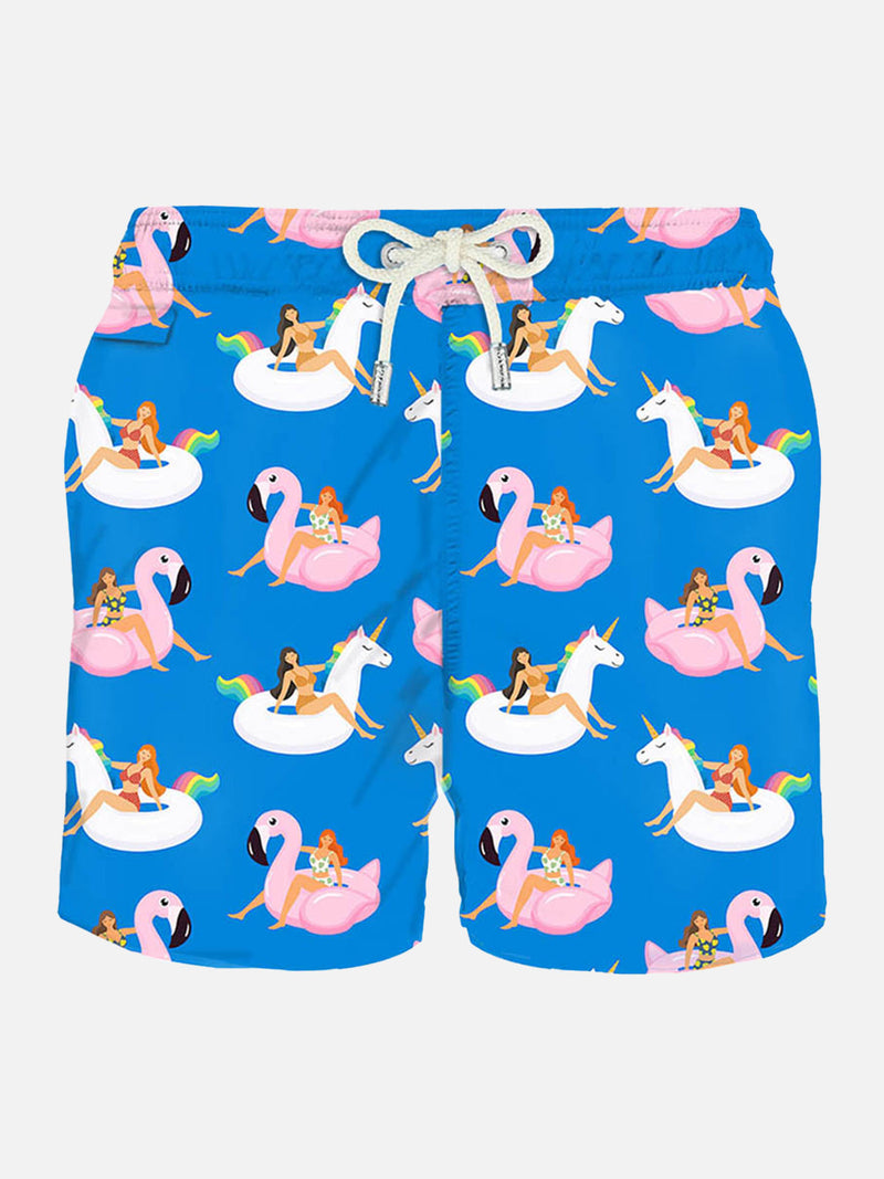 Man light fabric swim shorts with summer girls print
