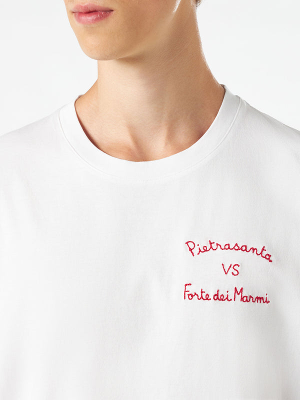 Man cotton t-shirt with Pietrasanta vs Forte dei Marmi embroidery