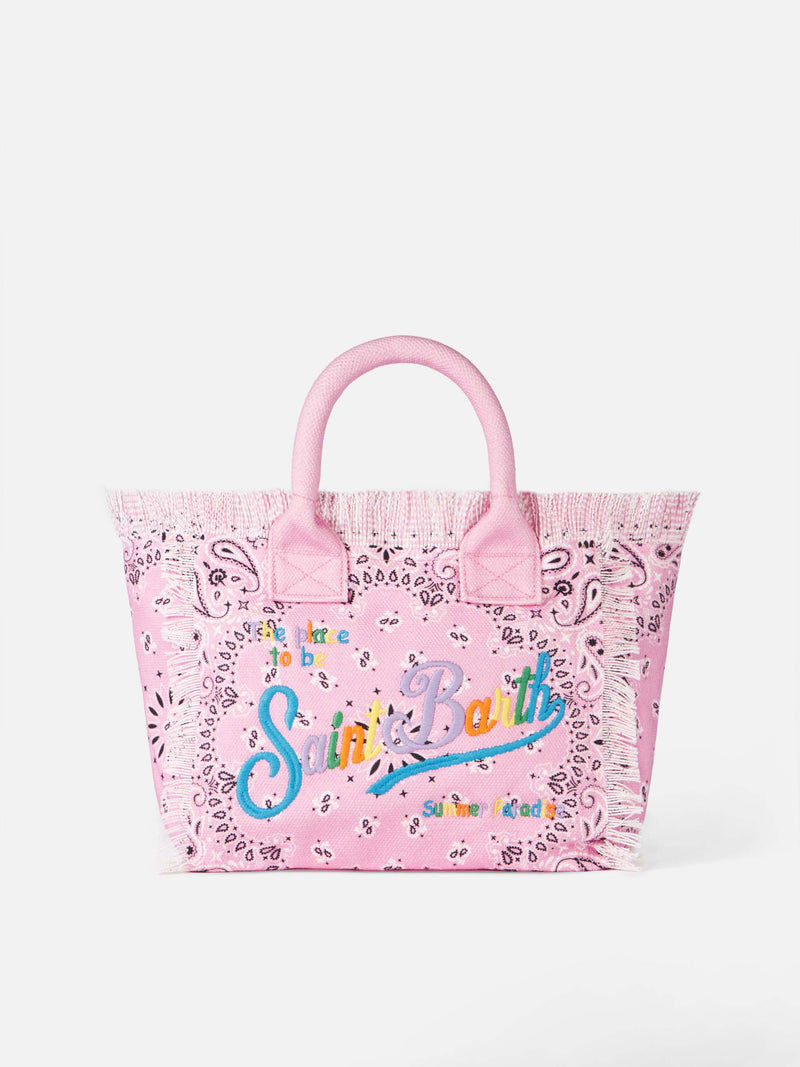 Colette pink cotton canvas handbag with bandanna print