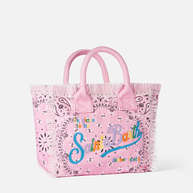 Colette pink cotton canvas handbag with bandanna print