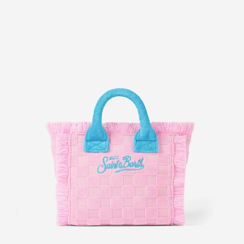 Mini-Vanity-Handtasche aus rosafarbenem Frottee mit Prägung