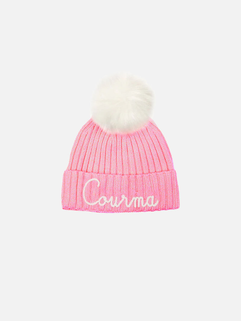 Pink girl cap Courma embroidery with pompon