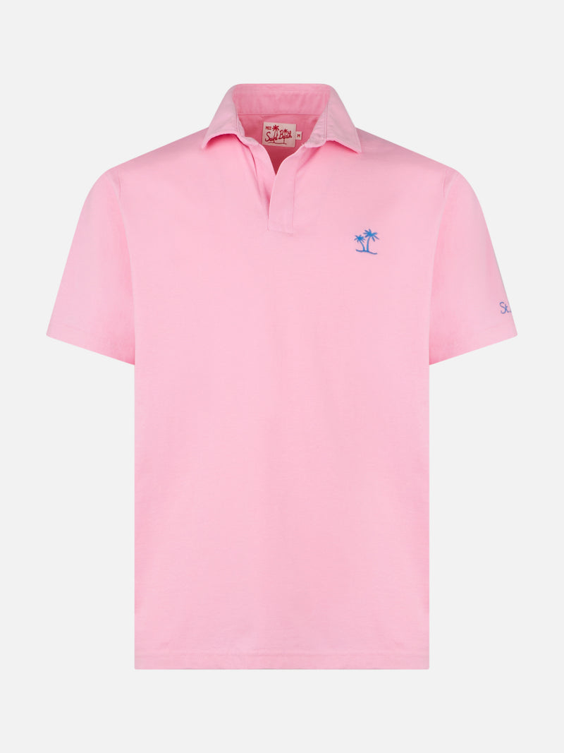 Pink cotton jersey man polo