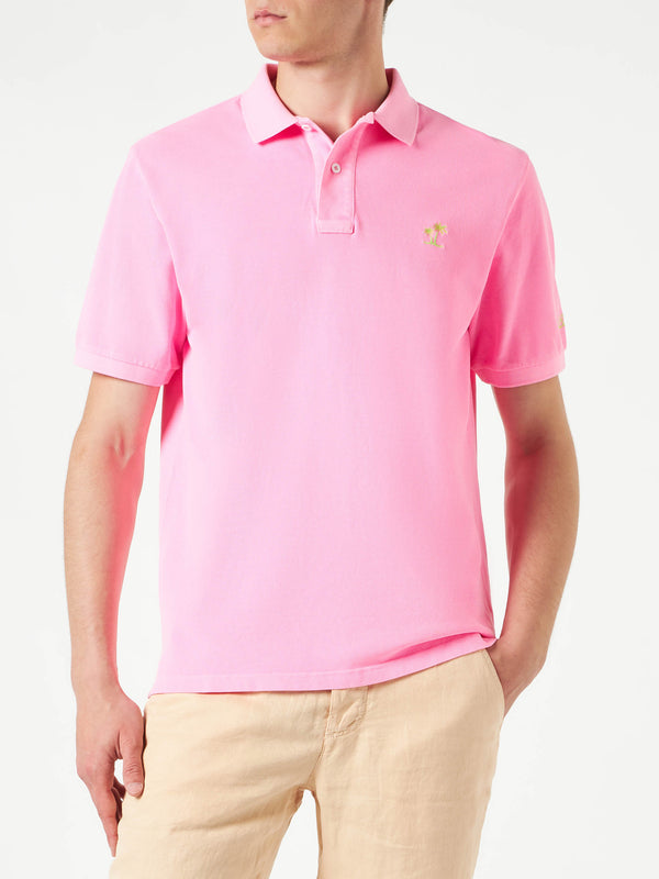 Pink piquet polo with St. Barth logo and vintage effect