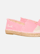 Pink canvas espadrillas with embroidery