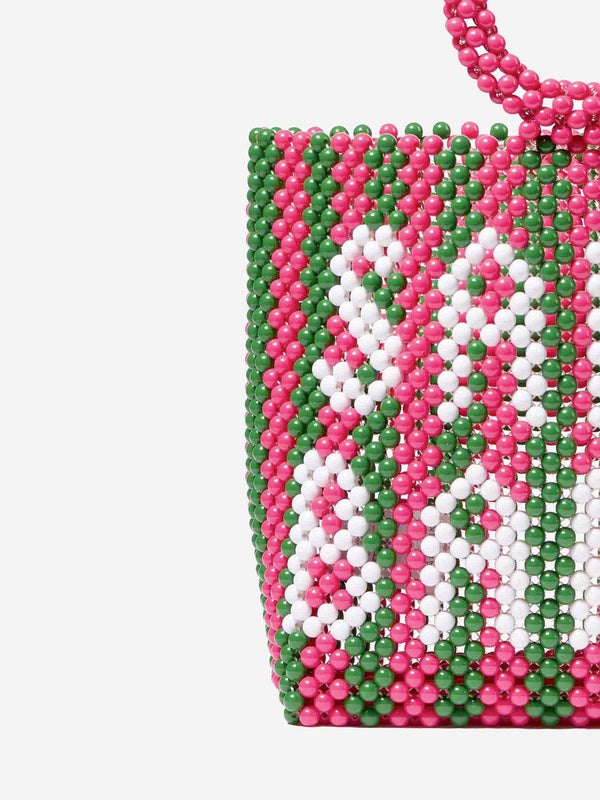 Perlenhandtasche mit rosa und grünen Streifen