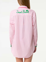 Pink striped cotton shirt with embroidery