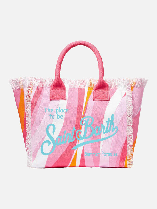 Vanity canvas shoulder bag with pink waves