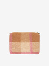 Parisienne-Decken-Umhängetasche mit rosa und beigem Schottenmuster