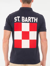 Blue piquet polo with St. Barth check logo