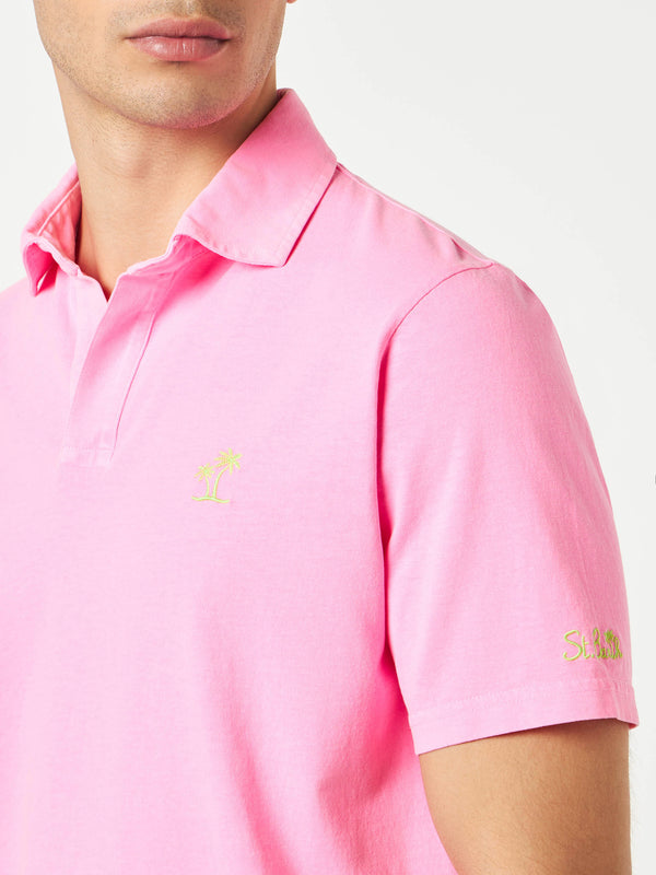 Fluo pink cotton jersey man polo