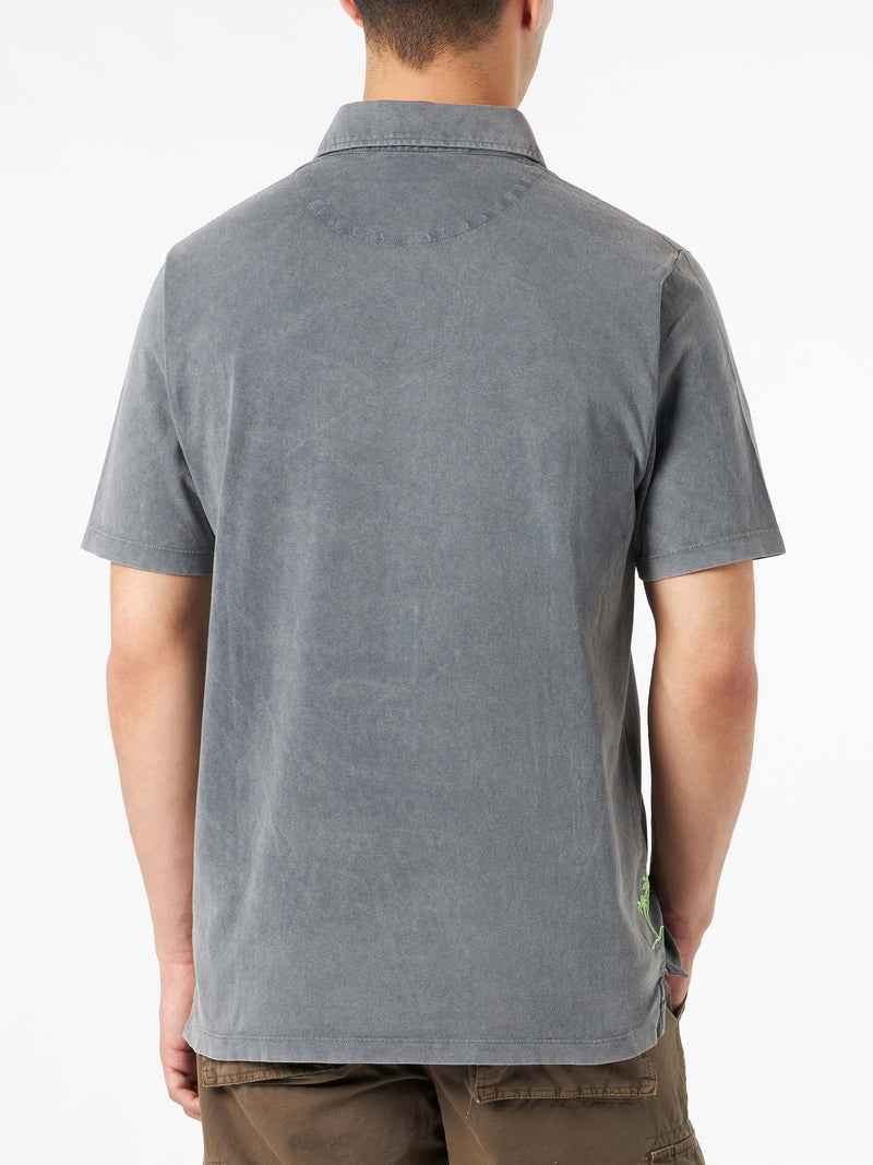 Man grey polo shirt with embroidery