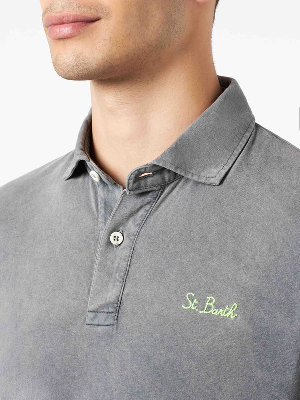 Man grey polo shirt with embroidery
