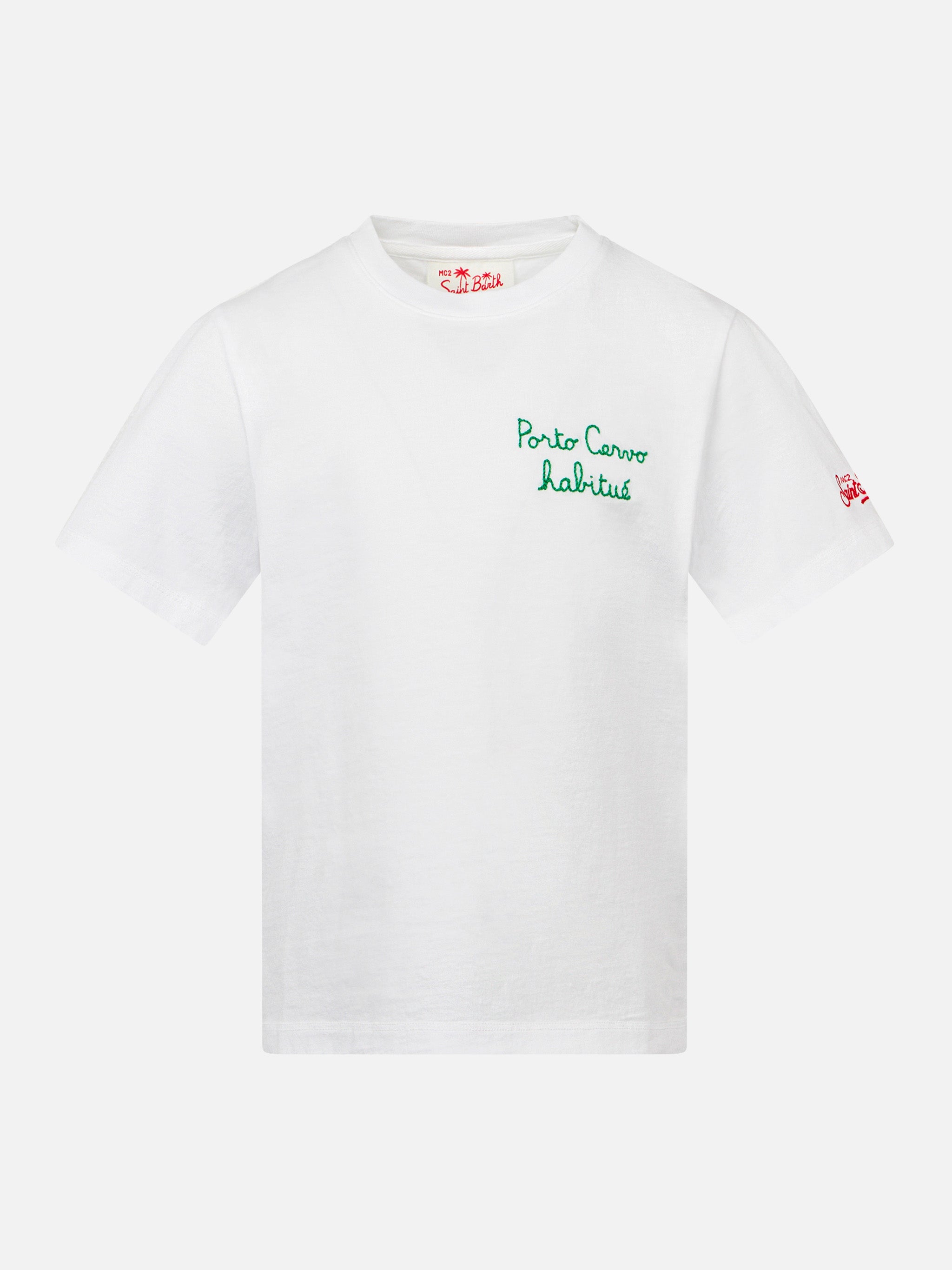 Boy cotton t-shirt with Porto Cervo habituè embroidery – MC2 Saint Barth