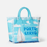 Borsa a spalla Vanity in canvas con stampa Porto Cervo