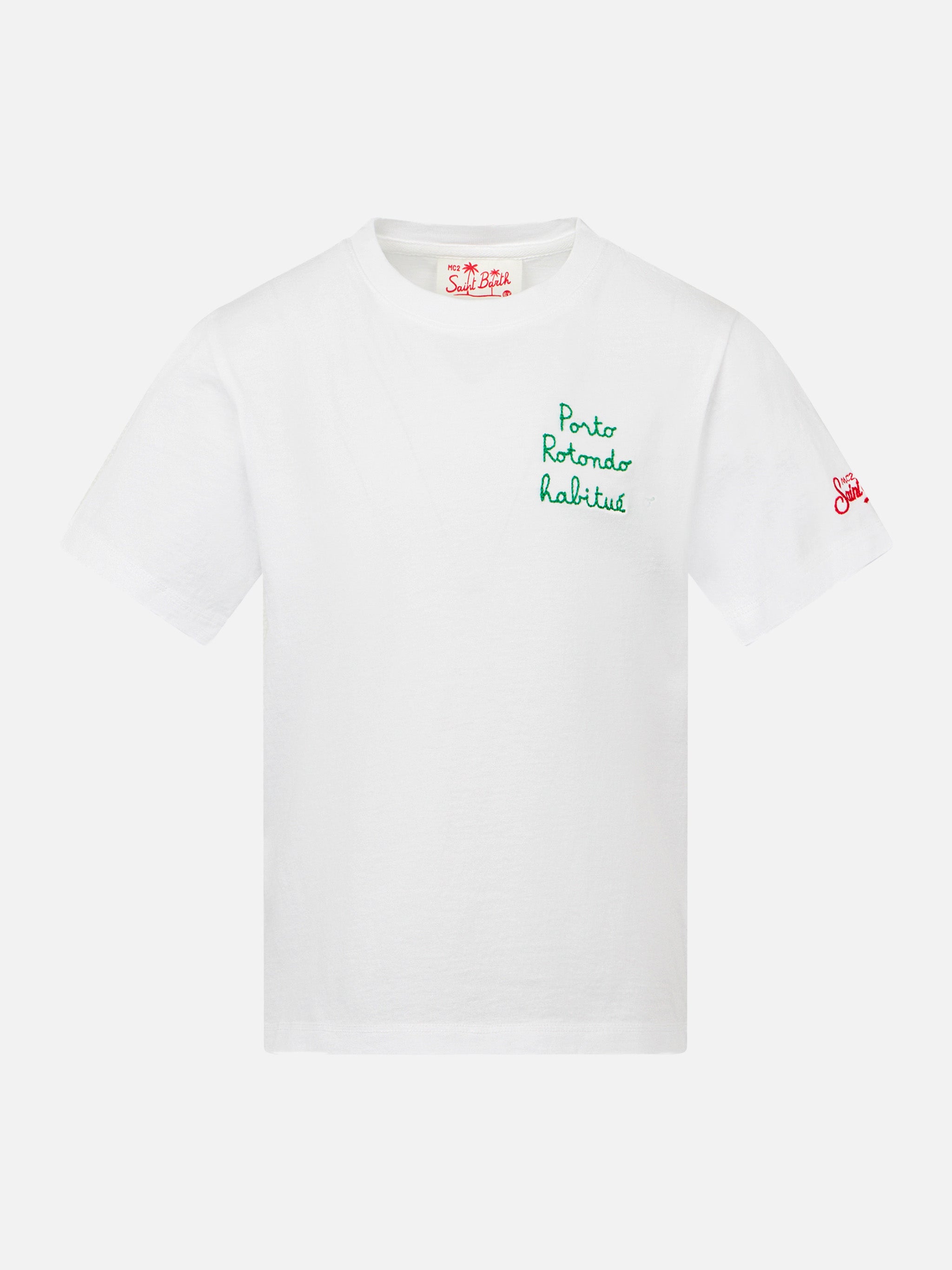 Boy cotton t-shirt with Porto Rotondo habituè embroidery – MC2 Saint Barth
