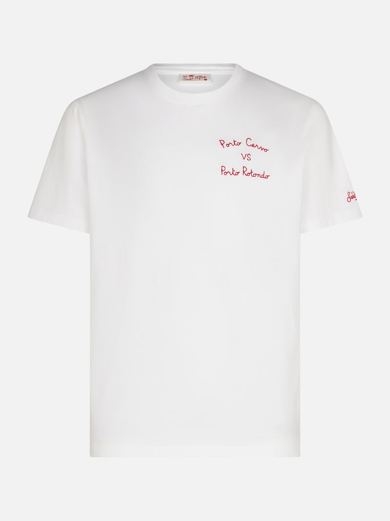 Man cotton t-shirt with Porto Cervo vs Porto Rotondo embroidery