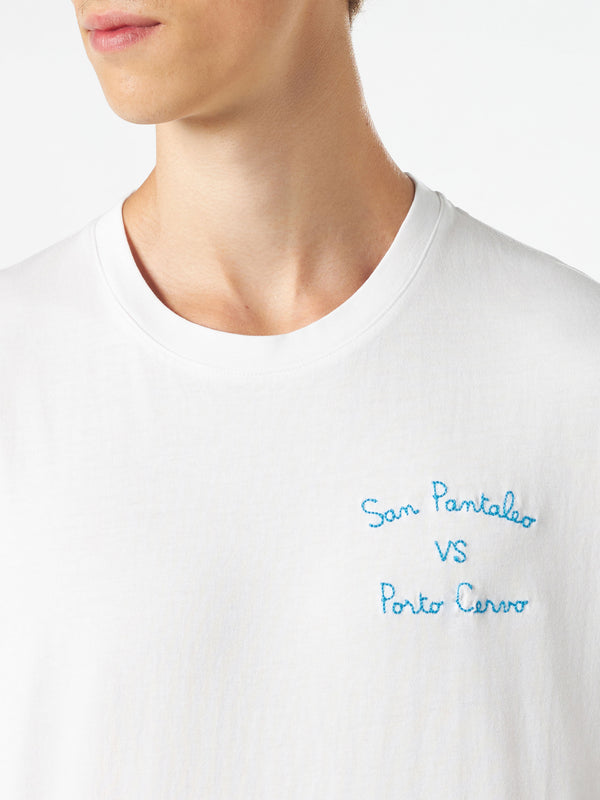 Man cotton t-shirt with San Pantaleo vs Porto Cervo embroidery