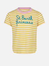 T-shirt da bambina a righe con ricamo St. Barth Princess
