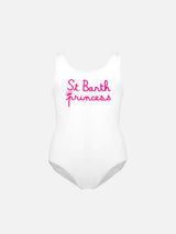 White  one piece for girl with embroidered writing