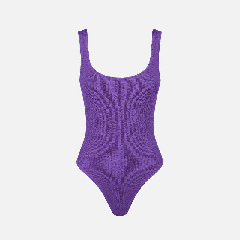 Woman purple crinkle one piece swimsuit