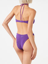 Purple crinkle trikini swimsuit