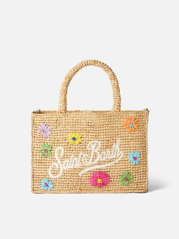 Colette raffia handbag with flowers embroidery