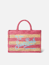 Colette raffia handbag with white and pink stripes