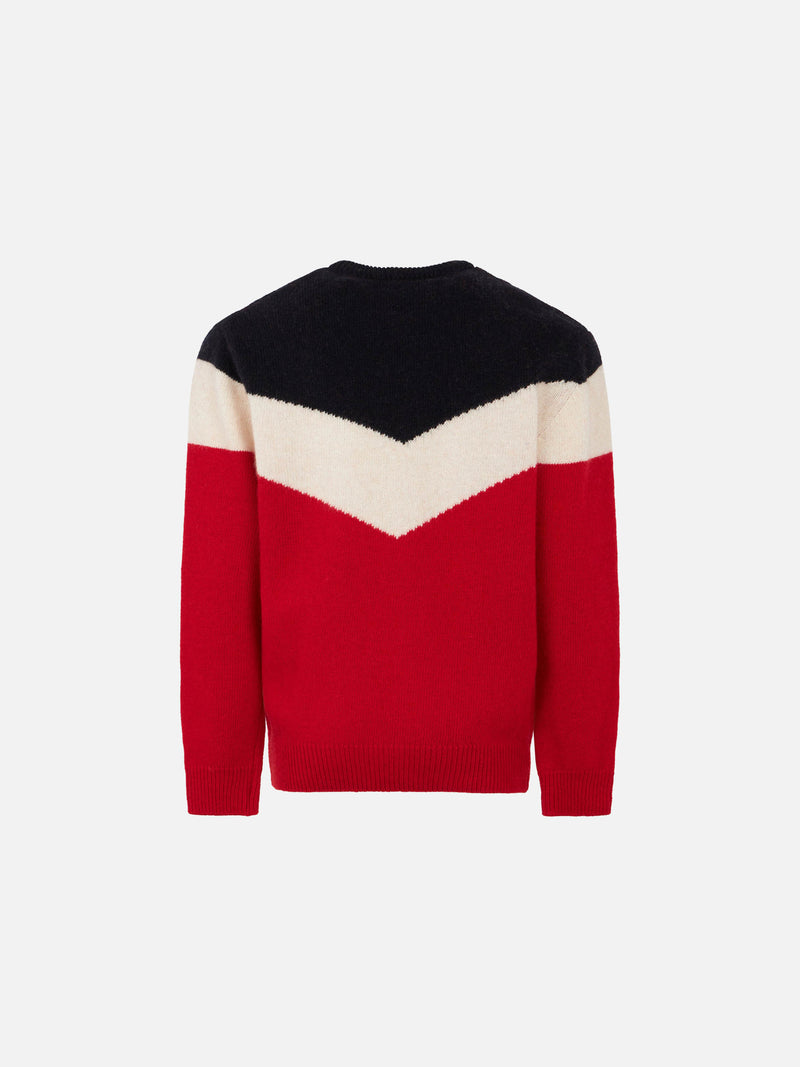 Red and blue boy sweater with patch
