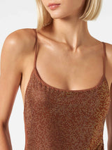 Woman one piece swimsuit with brown shades rhinestones