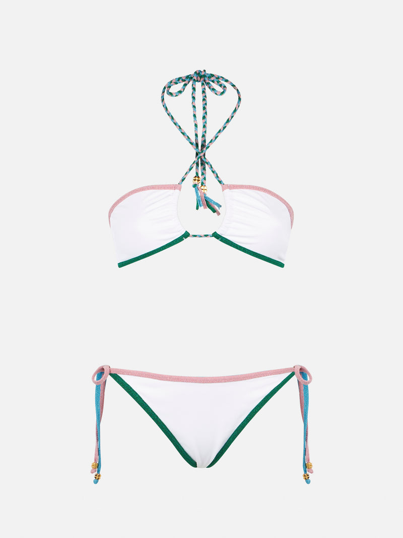 Ribbed bandeau bikini with lurex edges