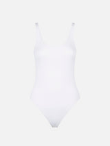 White ribbed one piece swimsuit