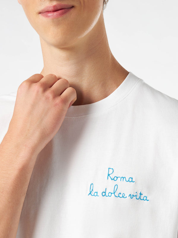 Man cotton t-shirt with Roma la Dolce Vita embroidery