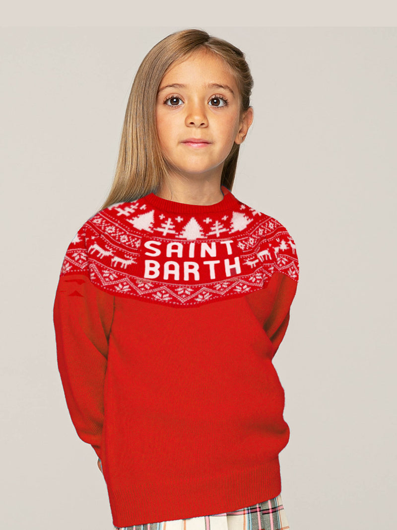 Girl Norwegian style sweater with Saint Barth print