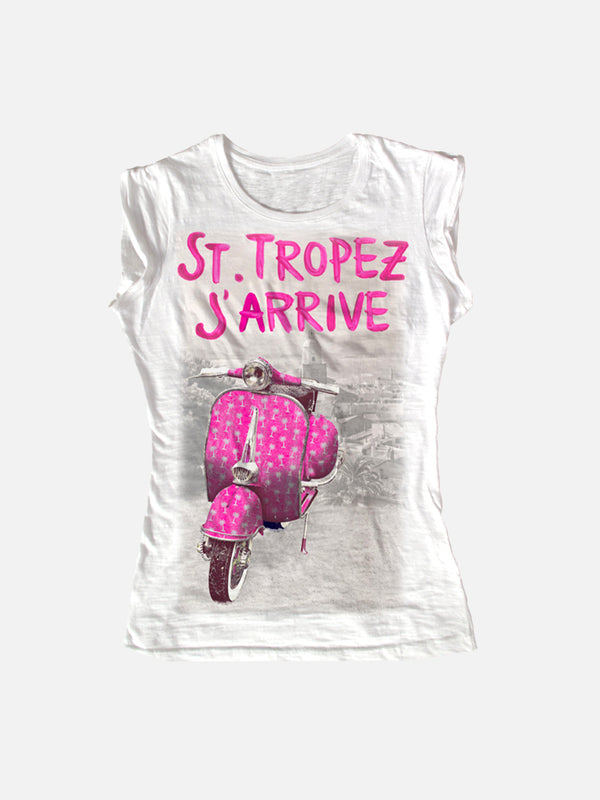 T-shirt da bambina con stampa St.Tropez J'arrive
